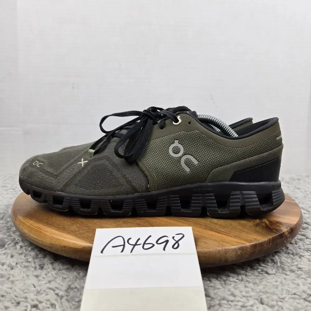 On Running Mens 9.5 Cloud X 3 Olive Reseda Black Gym Athletic Daily Running Shoe